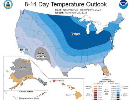 El pronóstico de la temperatura para el Día de Acción de Gracias en EE.UU.