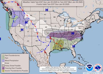 El pronóstico del clima en EE.UU. para el domingo 5 de enero de 2025