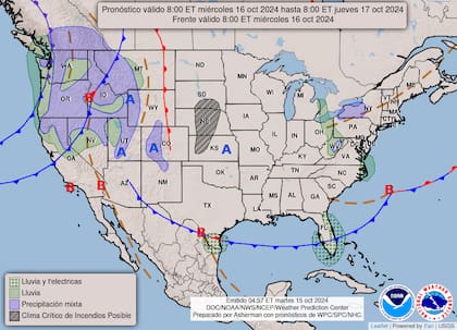 El pronóstico del clima en EE.UU. para este miércoles 16 de octubre