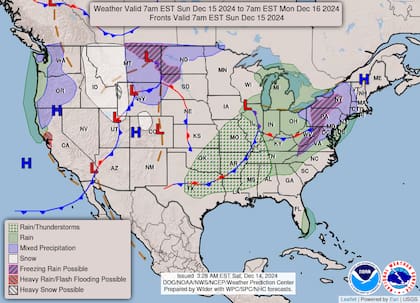 El pronóstico del clima en EE.UU. para este domingo 15 de diciembre de 2024