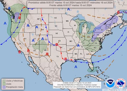 El pronóstico del clima en EE.UU. para este martes 15 de octubre