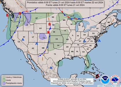 El pronóstico del clima en EE.UU. para mañana lunes 21 de octubre