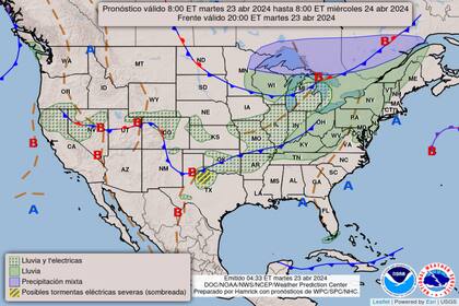 El pronóstico del clima en Estados Unidos para el martes 23 de abril