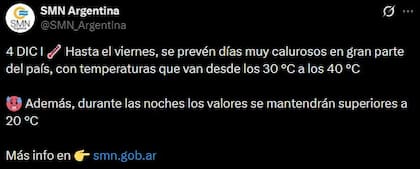 El pronóstico del Servicio Meteorológico Nacional