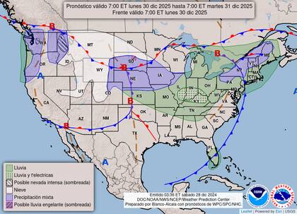 El pronóstico del tiempo en EE.UU. para el lunes 30 de diciembre de 2024