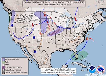El pronóstico del tiempo en EE.UU. para el sábado 11 de enero de 2025