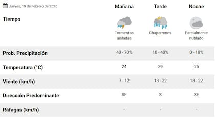 El pronóstico del tiempo para el jueves 19 de febrero (Foto: SMN)