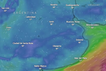 El pronóstico para la Ciudad de Buenos Aires anticipa un descenso en la temperatura con repuntes hacia el fin de la semana (foto: Windy)