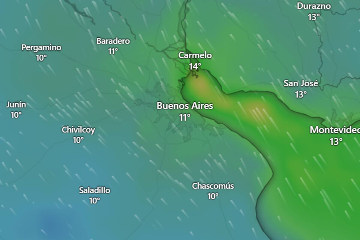 El pronóstico para la semana anticipa probabilidades de lluvia y días frescos en el AMBA (Foto: Windy)