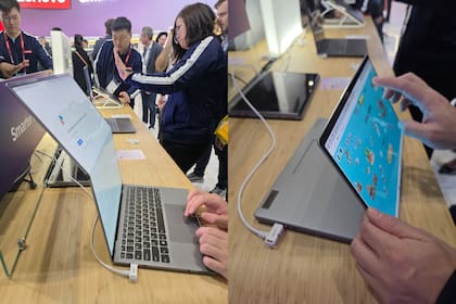 El prototipo de Lenovo con una pantalla que se dobla hacia afuera; cuando está estirada queda completamente recta