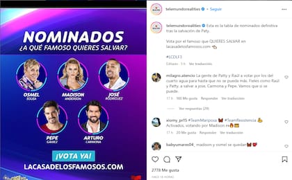 El próximo lunes se dará a conocer el nombre oficial del eliminado de la semana en la emisión de La casa de los famosos; mientras tanto, sus fans aún pueden votar para salvarlos