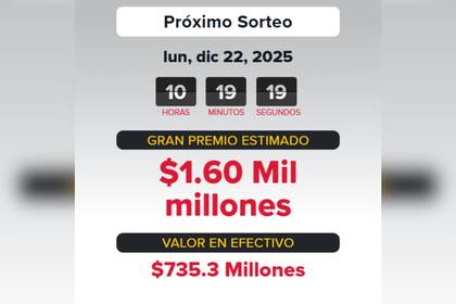 El próximo sorteo de Powerball se celebra el lunes 22 de diciembre a las 23.59 horas (hora del Este)