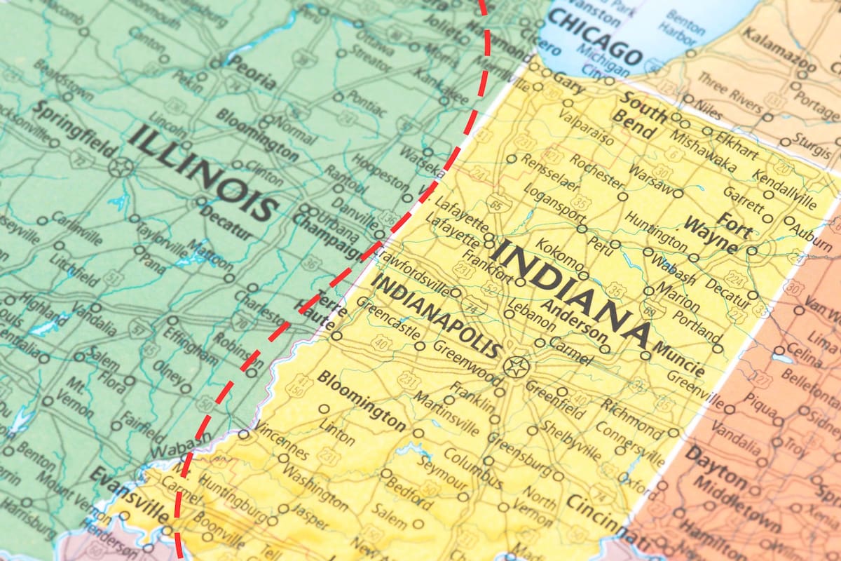 El proyecto de Indiana propone un cambio histórico en la frontera estatal, incorporando condados descontentos del sur de Illinois (Foto Canva)