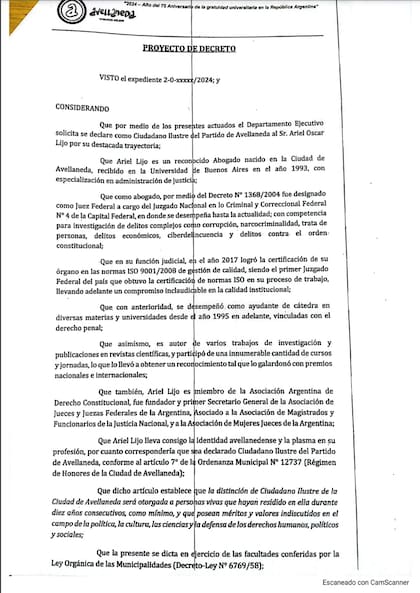 El proyecto para declarar a Ariel Lijo ciudadano ilustre de Avellaneda