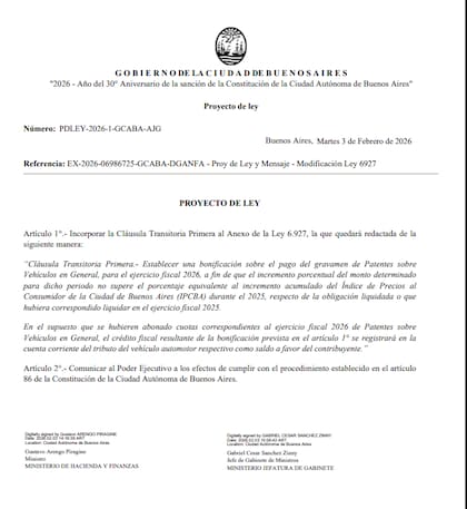 El proyecto que Jorge Macri envió a la Legislatura y topea el aumento de las patentes con la inflación