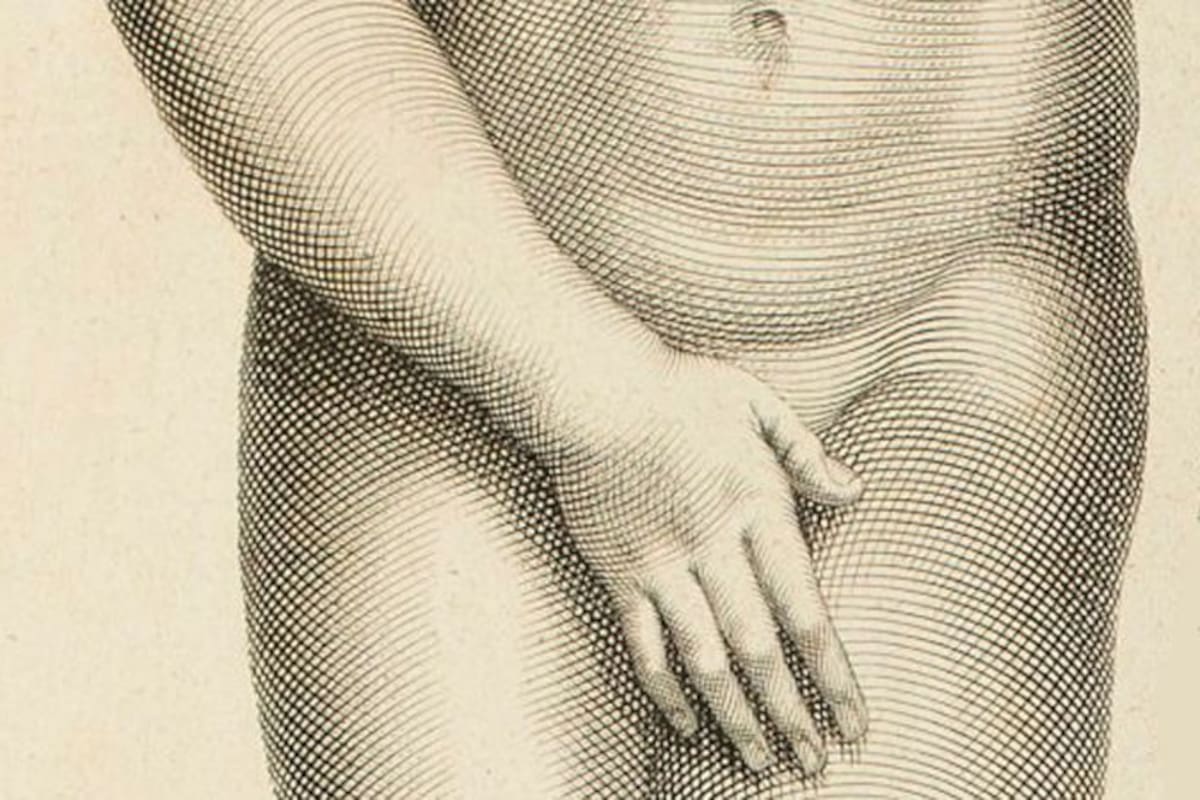 El pudor de la diosa del amor y el sexo marcó el arte occidental. (Detalle de grabado de Afrodita de Cnidos de Claude Randon 1674 - 1704)