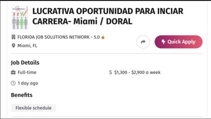 El puesto de trabajo disponible es de asociado de ventas y contempla un sueldo de hasta US$2.900 semanales