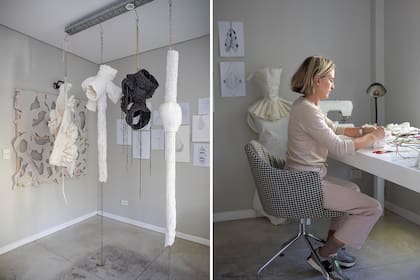 “El punto de partida es salir del plano y, luego, construir con el textil una forma de emoción”, comparte sobre las esculturas textiles.