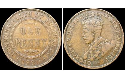 El raro penique de 1930 presenta un diamante parcial y seis perlas en la corona del rey Jorge V