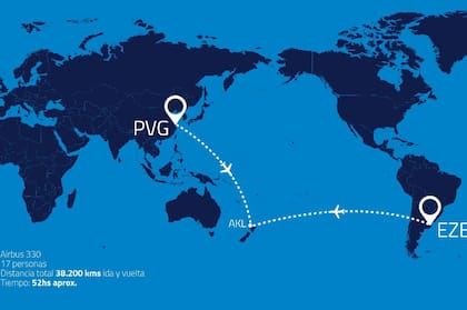 La ruta trazada para el primer vuelo de Aerolíneas Argentinas a Shanghai