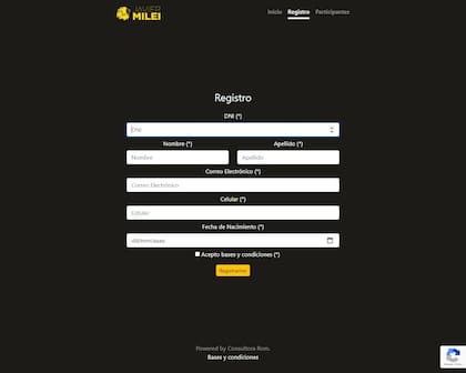 El registro para participar del sorteo del sueldo como diputado de Javier Milei a través de la página web "Mi Palabra"