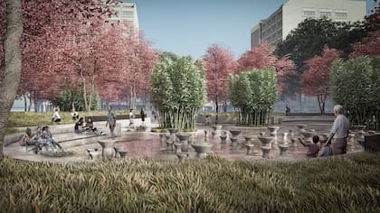 El render que anticipa cómo quedará la primera plaza que inaugurarán en Las Cañitas. Foto: gentileza Gobierno de la Ciudad