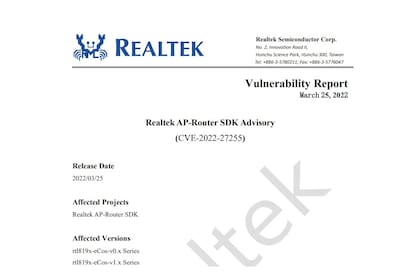 El reporte del hallazgo por parte del fabricante Realtek