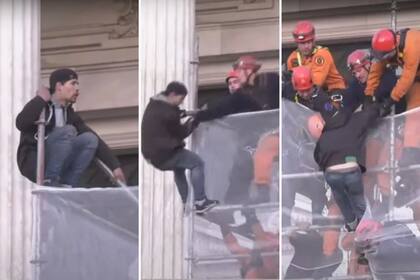 El rescate del expolicía que se subió a los andamios del Congreso y amenazó con tirarse