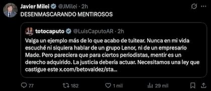 El respaldo del Presidente al posteo de Caputo
