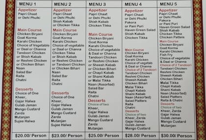 El restaurante ofrece cuatro menús con diferentes combinaciones de entradas, plato principal y postres