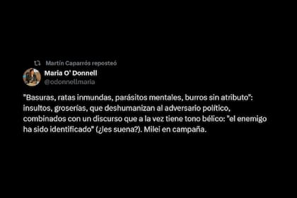 El retuit de Martín Caparrós sobre el discurso de Javier Milei en el primer congreso libertario en la provincia de Buenos Aires