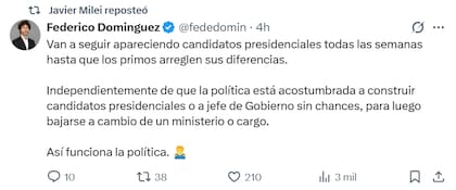 El retuit de Milei sobre los primos Macri