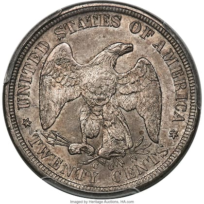 El reverso de la moneda de 20 centavos de dólar