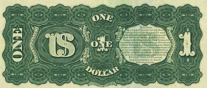 El reverso del billete de 1 dólar de 1869