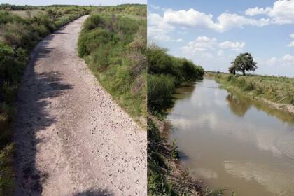 El rio Salado antes y después de la apertura de una compuerta