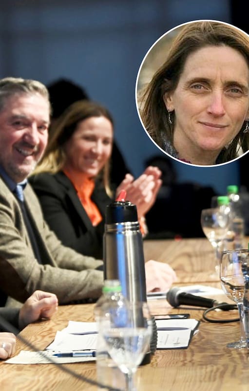 El rostro de Catalina, una madre que integra el grupo de Padres Organizados, sobre una imagen de Kicillof en Junín que el gobernador compartió en sus redes sociales