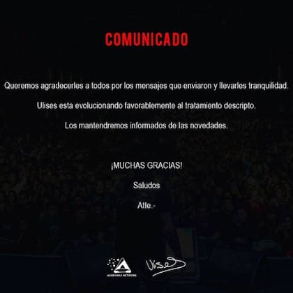 El sábado a la noche, un nuevo comunicado trajo alivio sobre el estado de salud de Ulises Bueno
