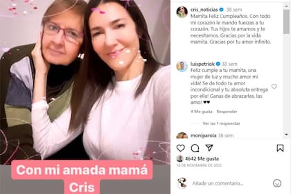 El saludo de Cristina Pérez a su mamá María Cristina Navarro, en su último cumpleaños, en noviembre de 22