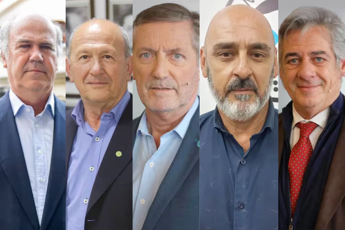 El secretario de Agricultura, Sergio Iraeta; Carlos Castagnani de CRA; Elbio Laucirica de Coninagro; Elvio Guía de FAA y; Nicolás Pino de SRA