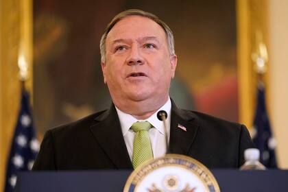 El secretario de Estado de Estados Unidos, Mike Pompeo, habla durante una conferencia de prensa para anunciar el restablecimiento de las sanciones contra Irán por parte de la administración Trump, el 21 de septiembre de 2020