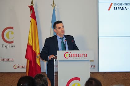 El secretario de Justicia, Sebastián Amerio, durante su disertación en Madrid ante empresarios y funcionarios españoles