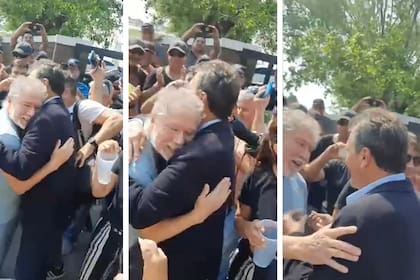 El secretario general de Atilra, Héctor Ponce, envuelto en un fuerte abrazo con el candidato a presidente, Sergio Massa
