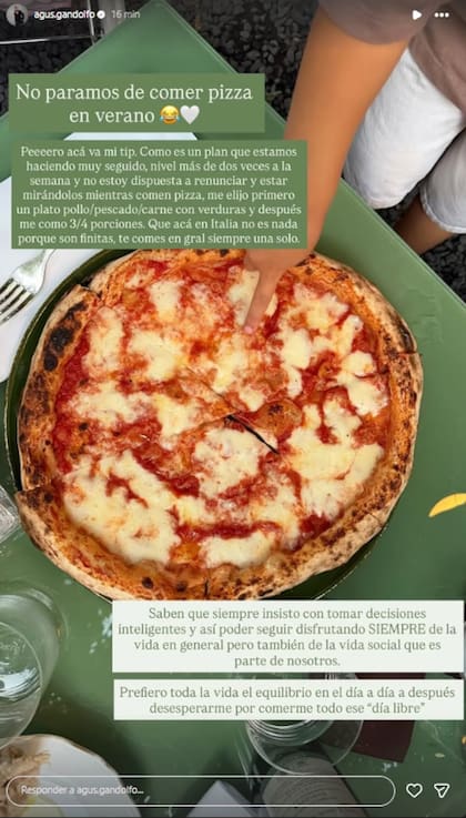 El secreto de Agustina Gandolfo para poder disfrutar de la pizza