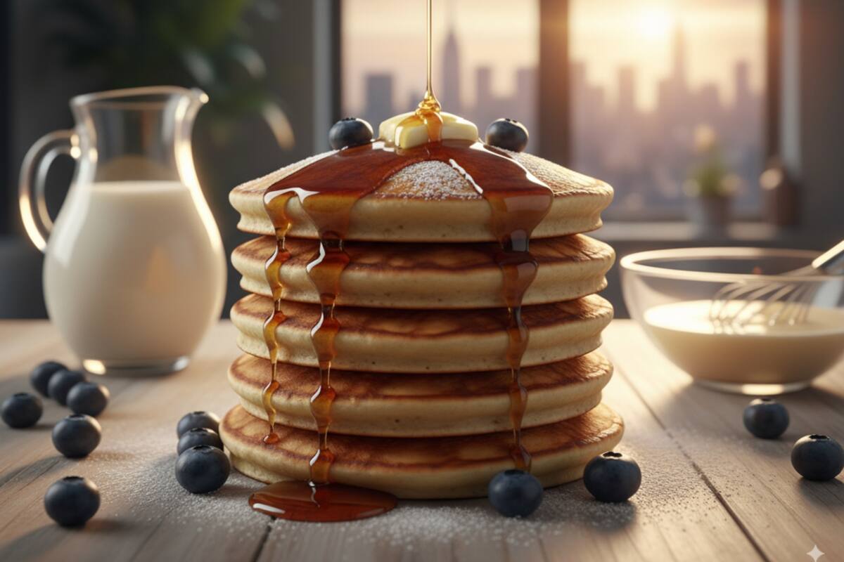 El secreto de los pancakes New York Style está en conseguir una textura ligera y esponjosa, resultado del buttermilk, que aporta cremosidad y realza su sabor característico