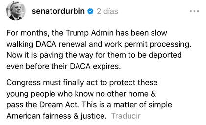 El senador demócrata Dick Durbin denunció que la administración de Donald Trump busca acelerar las salidas de EE.UU.