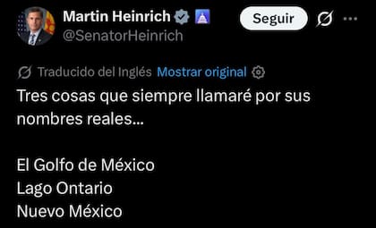 El senador Martin Heinrich defendió el uso de las denominaciones tradicionales para el Golfo de México, el lago Ontario y Nuevo México