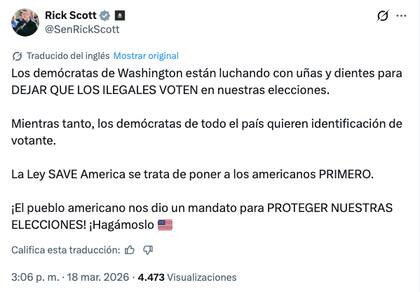 El senador Rick Scott insistió en la aprobación de la Ley Save America