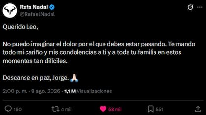 El sentido mensaje de Nadal para la familia Messi