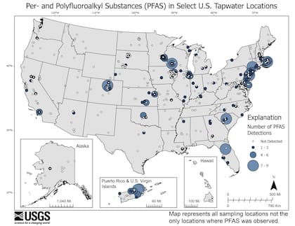 El Servicio Geológico de Estados Unidos informó que casi la mitad del agua corriente del país tiene contaminantes