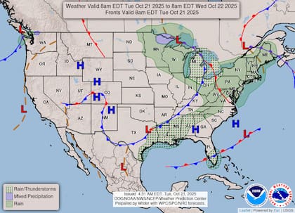 El Servicio Meteorológico Nacional advierte que el efecto lago en el Lago Erie provocará bandas de tormentas que se desplazarán hacia tierra firme, acompañadas por ráfagas intensas y un descenso térmico notable que se mantendrá hasta el jueves en la región de los Grandes Lagos